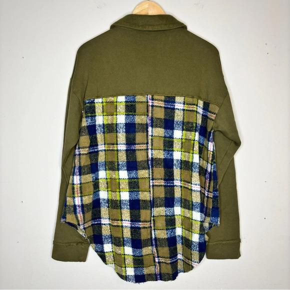 Anthropologie Pilcro Green Blue Plaid Contrast Button Down Shirt Jacket Size S - Picture 12 of 15